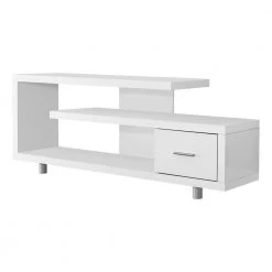 60 in. White Particle Board TV Stand with 1-Drawer Fits TVs Up to 58 in. by Monarch Specialties