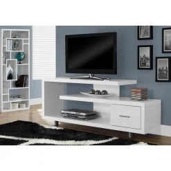 60 in. White Particle Board TV Stand with 1-Drawer Fits TVs Up to 58 in. by Monarch Specialties -Nexera Sales Store white monarch specialties tv stands hd2573 c3 1000