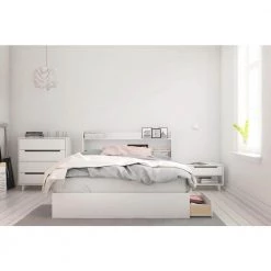 Aura White Queen Size 3-Drawer Storage Bed and Storage Headboard by Nexera -Nexera Sales Store white nexera platform beds 400940 31 1000