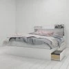 Aura White Queen Size 3-Drawer Storage Bed and Storage Headboard by Nexera -Nexera Sales Store white nexera platform beds 400940 64 1000