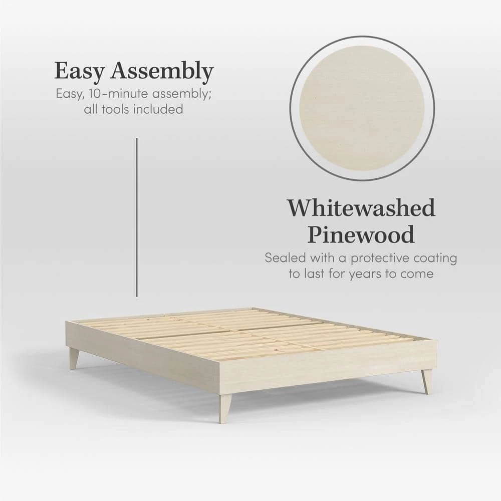 Wooden White Wash Twin XL Platform Bed Frame by ELUXURY 6 Wooden White Wash Twin XL Platform Bed Frame by ELUXURY - Image 4