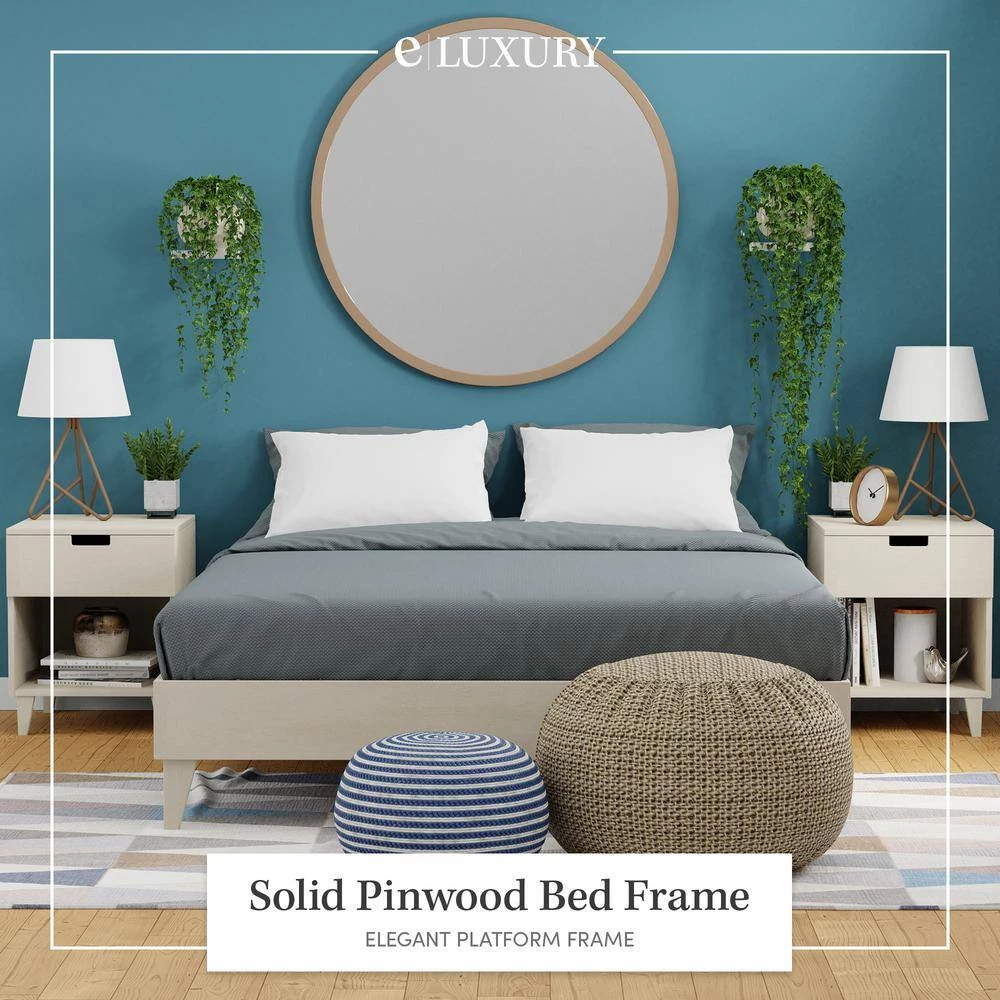 Wooden White Wash Twin XL Platform Bed Frame by ELUXURY 5 Wooden White Wash Twin XL Platform Bed Frame by ELUXURY - Image 3